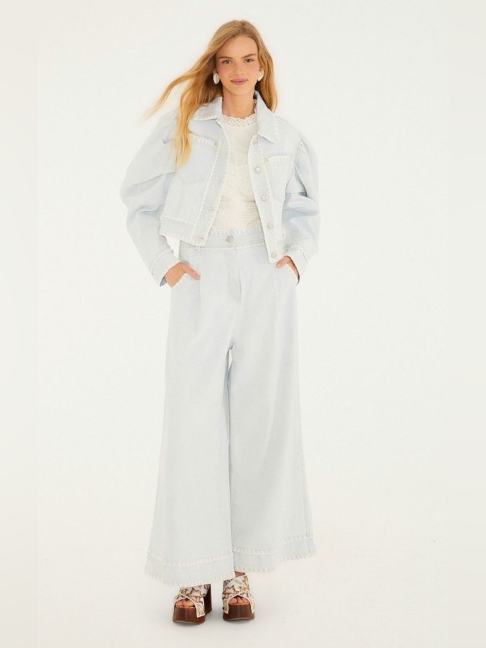 Farm Rio Denim Crochet Pants